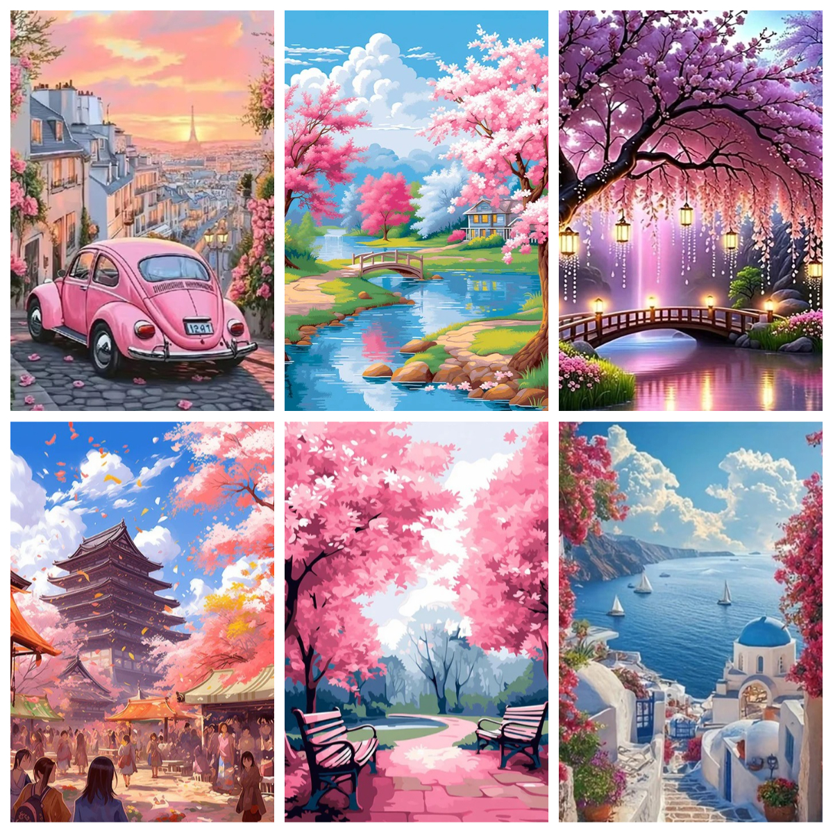 Art Craft Kit - Painting By Numbers Cherry Blossom Landscape