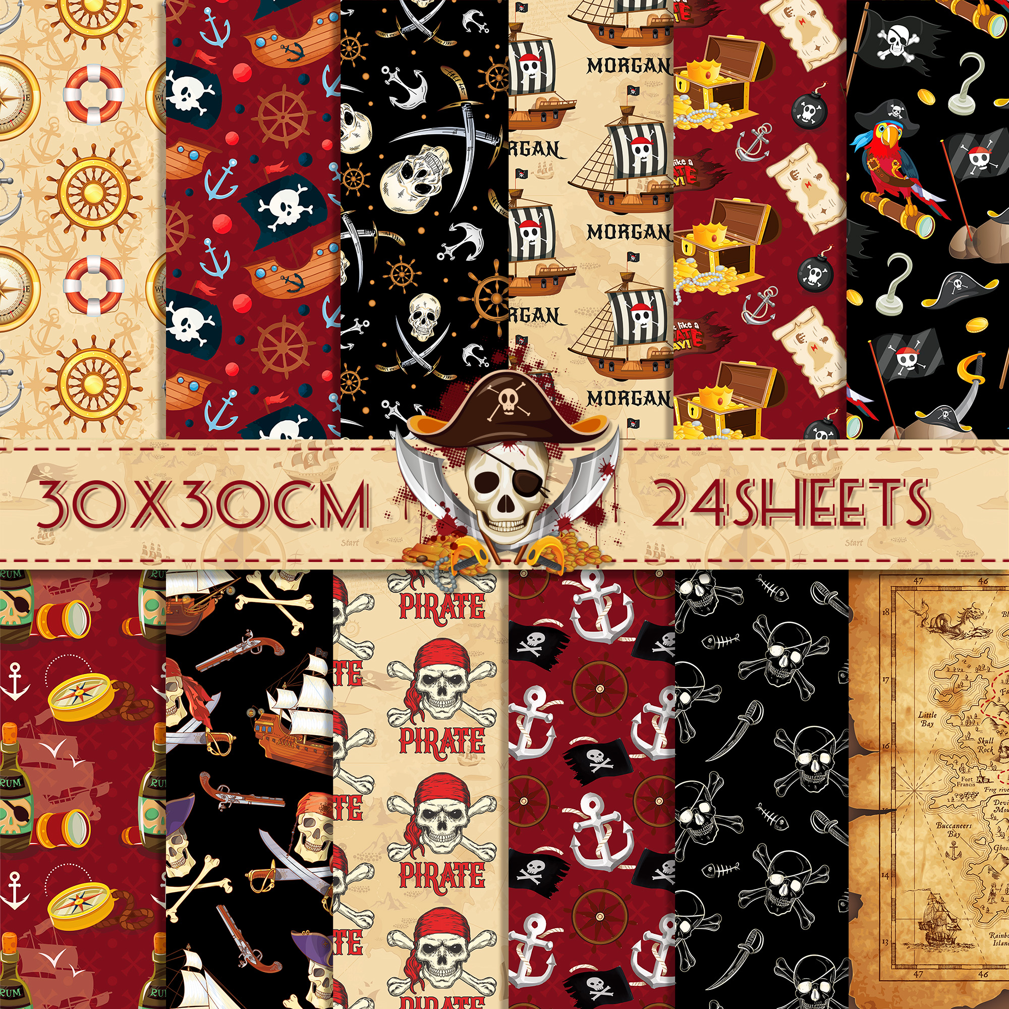 Art Craft With Paper - 24pcs European Pirate Theme DIY Scrapbook