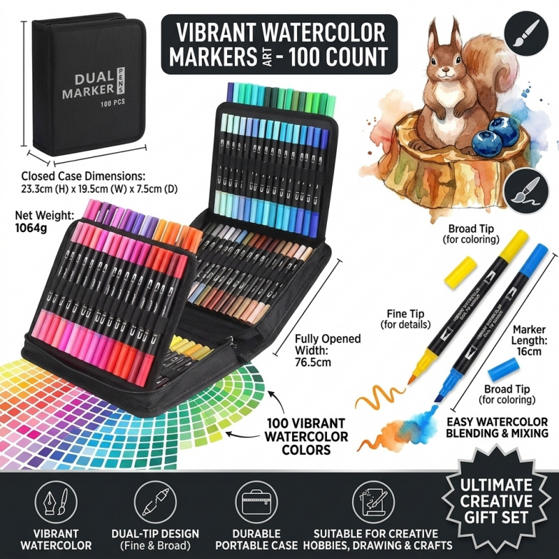 Art Craft School - Vibrant 72/100PCS Double-Ended Markers Art Set