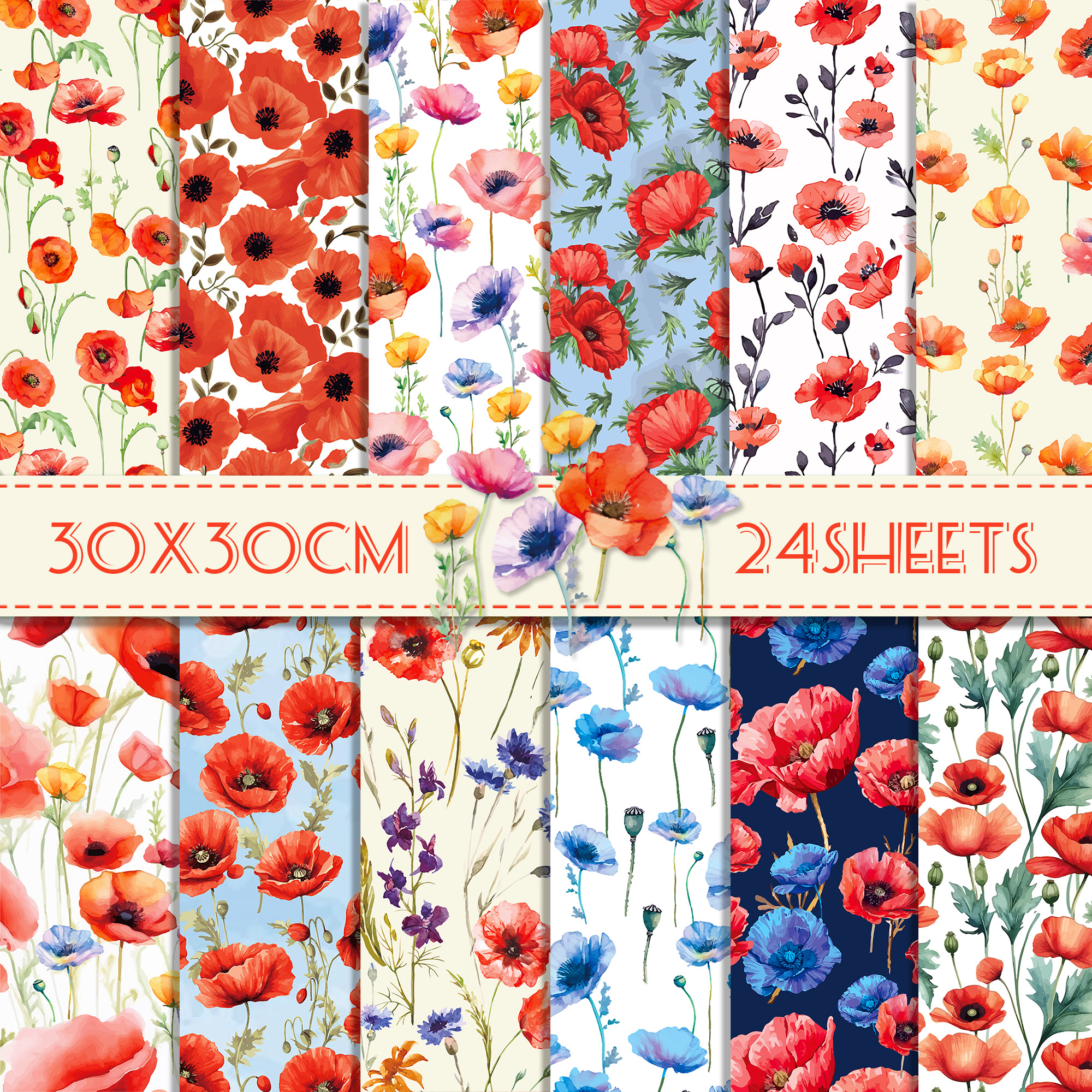 24pcs 30*30cm Poppy Red Flower - Art Craft Flower Making avaliação e preço