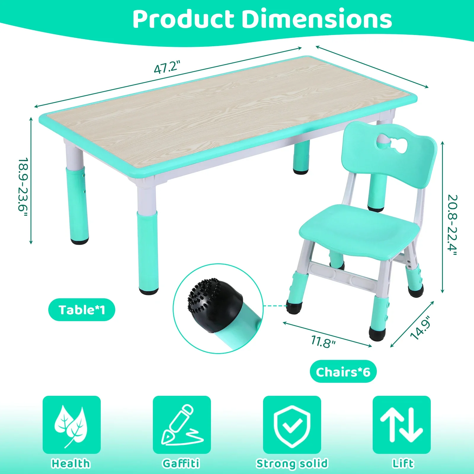Rectangle Kids Table With 6 Ch - Art Craft Toddlers avaliação e preço