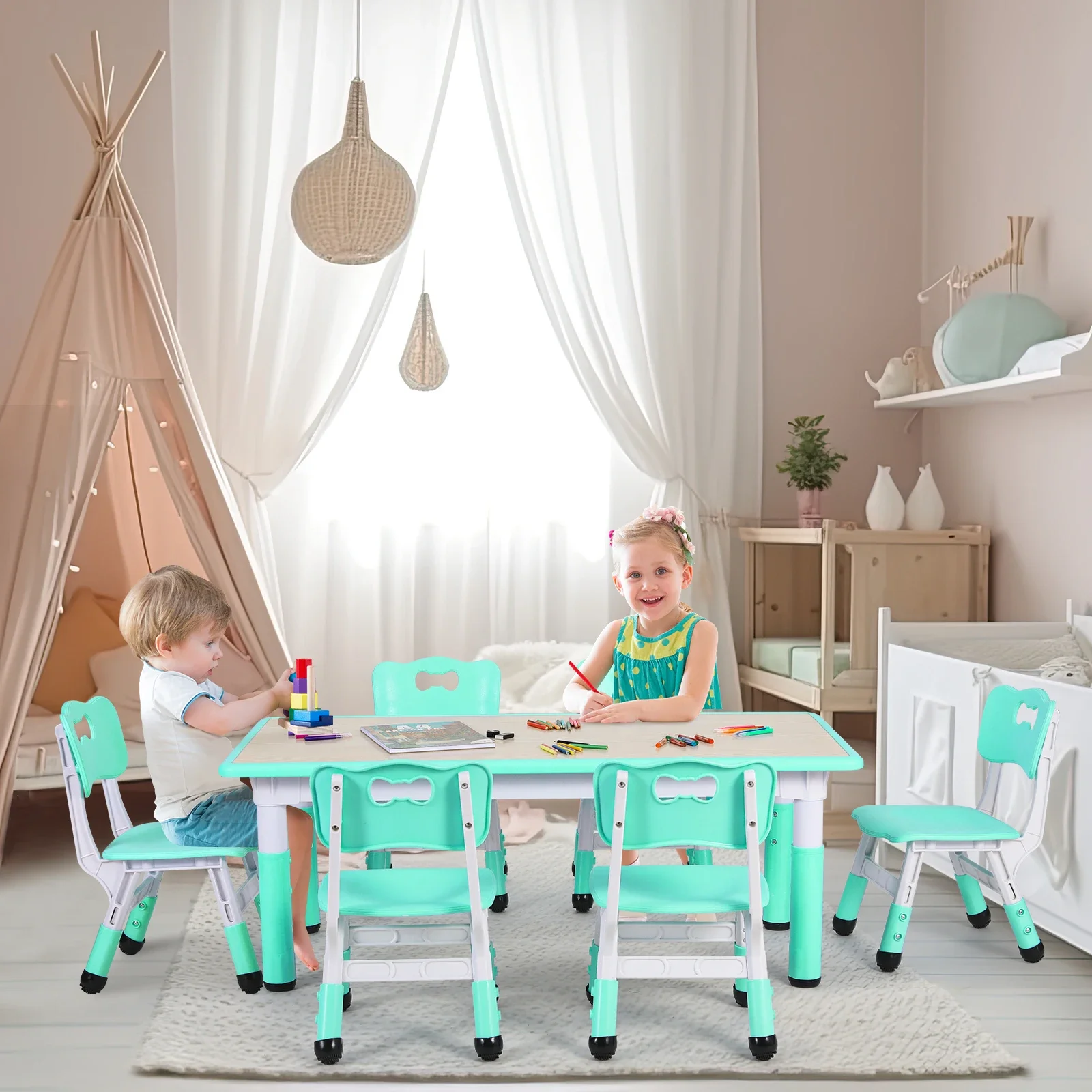 Rectangle Kids Table With 6 Ch - Art Craft Toddlers avaliação e preço