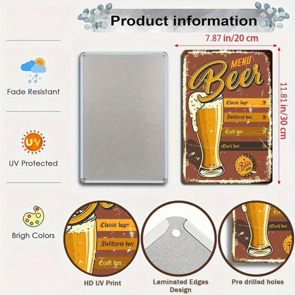 1PC Beer Menu Tin Sign - Vinta - Art Craft Bar avaliação e preço