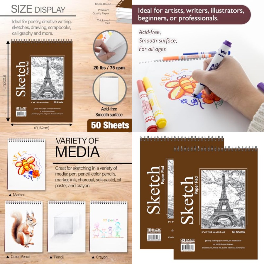 50 Count 6in x 8in Top Bound S - Art Craft School avaliação e preço