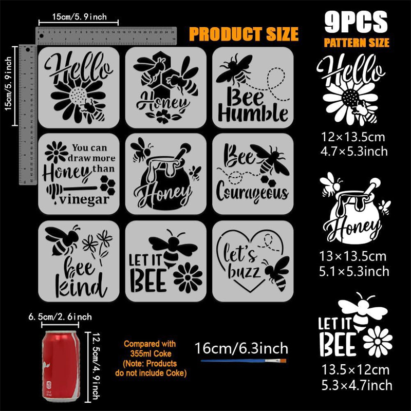 9Pcs Quotes Bee Honey Stencils - Art Craft Quotes avaliação e preço