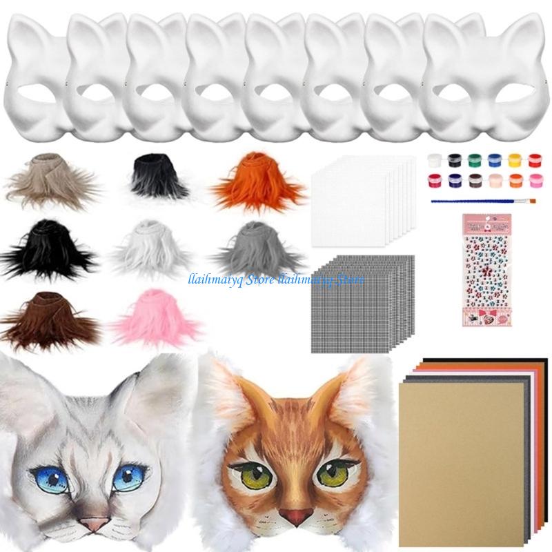 573B Cats Foxes Mask with Furs - Art Craft Description avaliação e preço